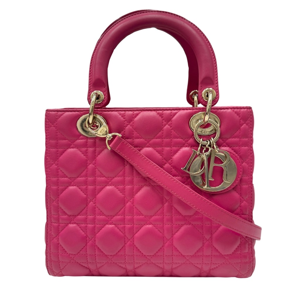 Christian Dior Lady Lambskin Pink 01-BO-0154 Cannage Handbag Shoulder Bag